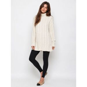 Vintage Liz & Co Ivory Cable Knit Turtleneck Tunic Sweater - M